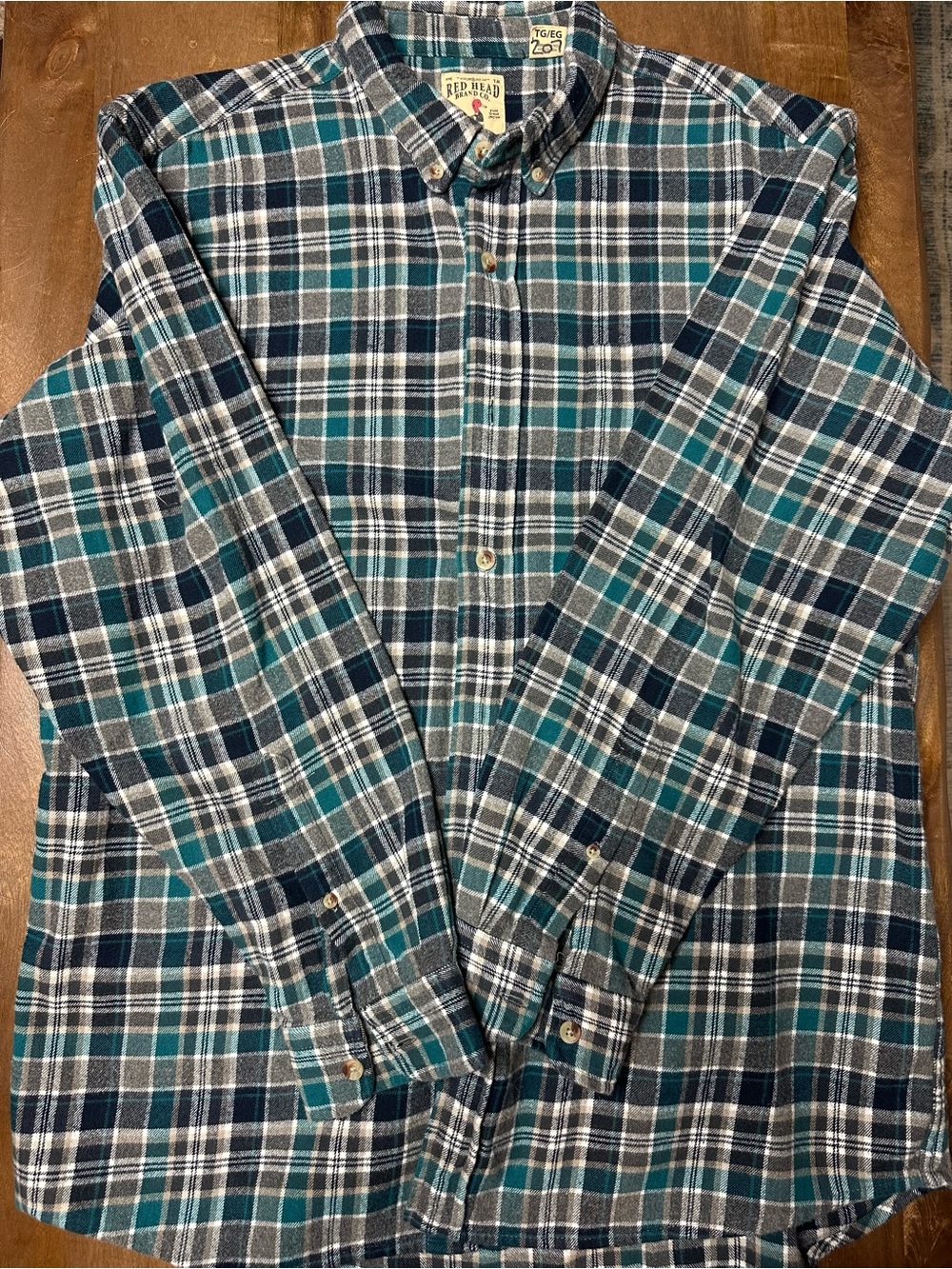 RedHead Plaid Button-Down Shirt in Teal, Navy, and White